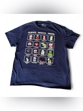 Classic Super Mario Bros. Navy Blue Pixel Character Tee